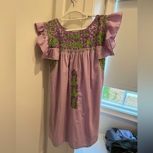 Mi Golondrina dress purple green and white flutter sleeve